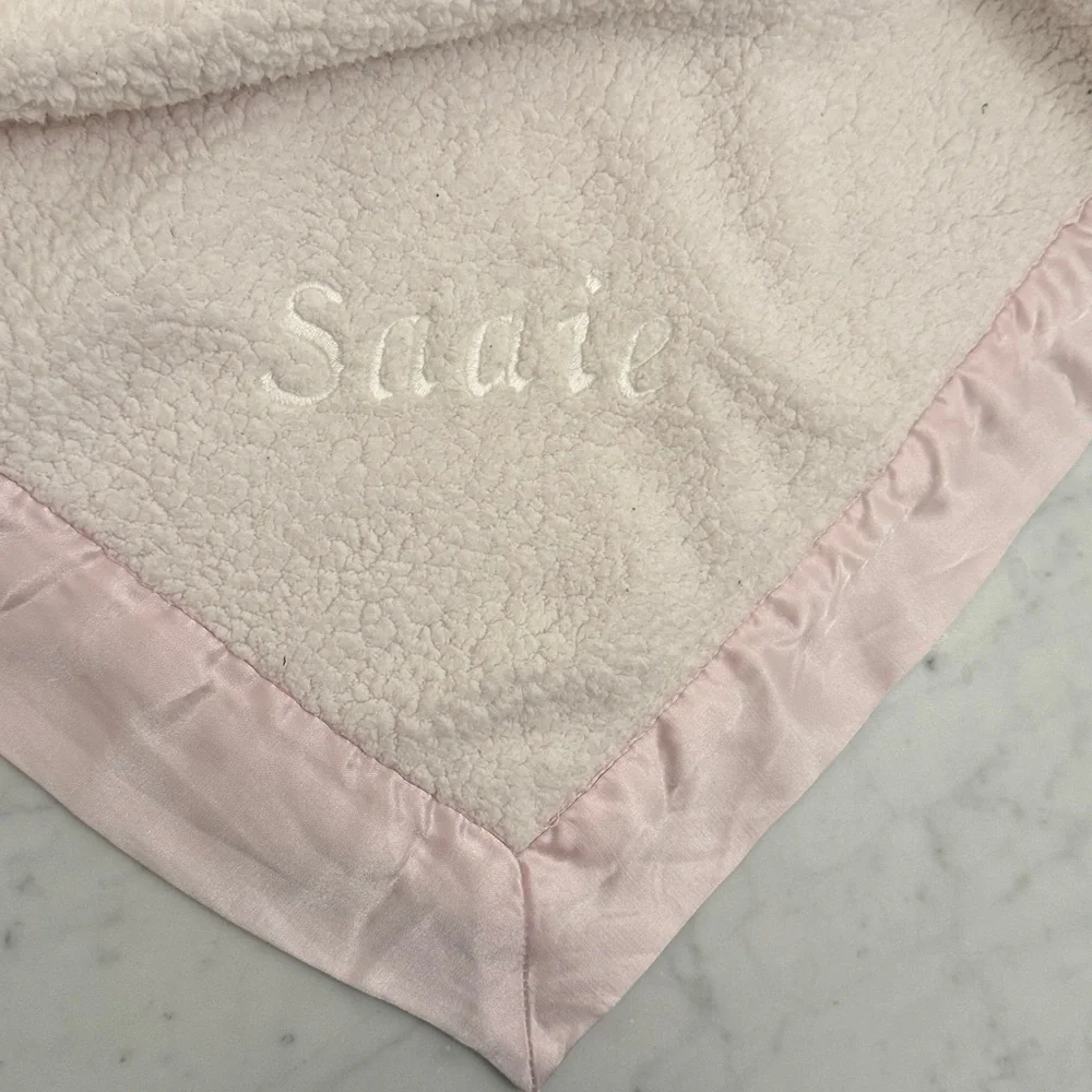 Little Giraffe Pink Plush Baby Blanket Satin Trim Personalized Sadie